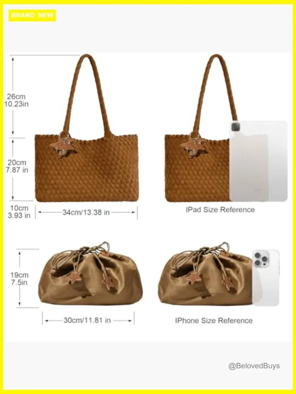 Woven Tote Bag with Removable Wallet, Faux Leather Hobo